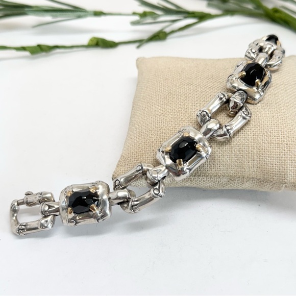 John Hardy Bamboo Link Black Onyx Bracelet .925/18K Gold - Picture 2 of 10